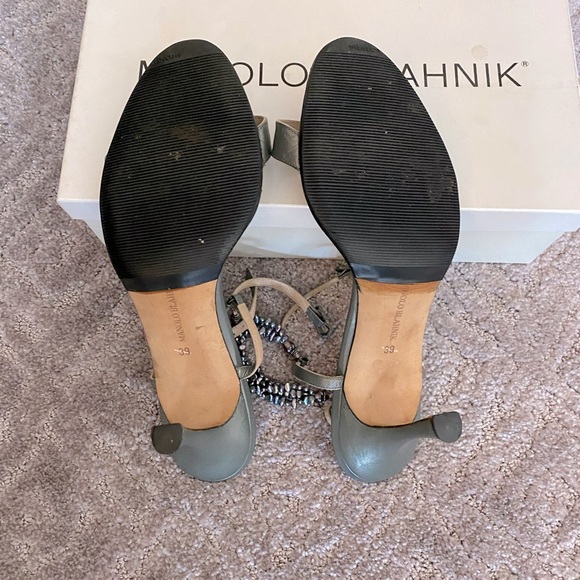 Manolo Blahnik Gunmetal Beaded” Meme” Sandals sz 39 (8.5/9 US) VGUC - Picture 5 of 7